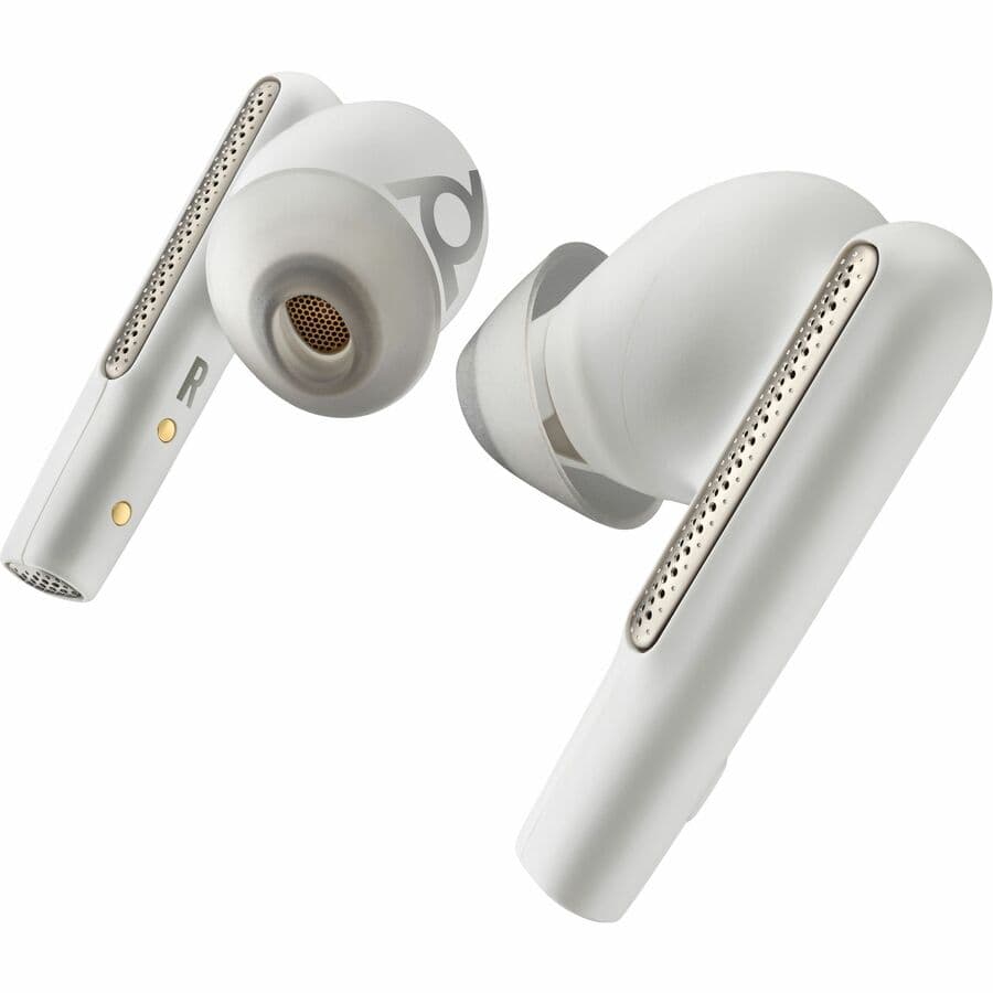 Poly Voyager Free 60 UC M White Sand wireless earbuds with BT700 USB-A adapter