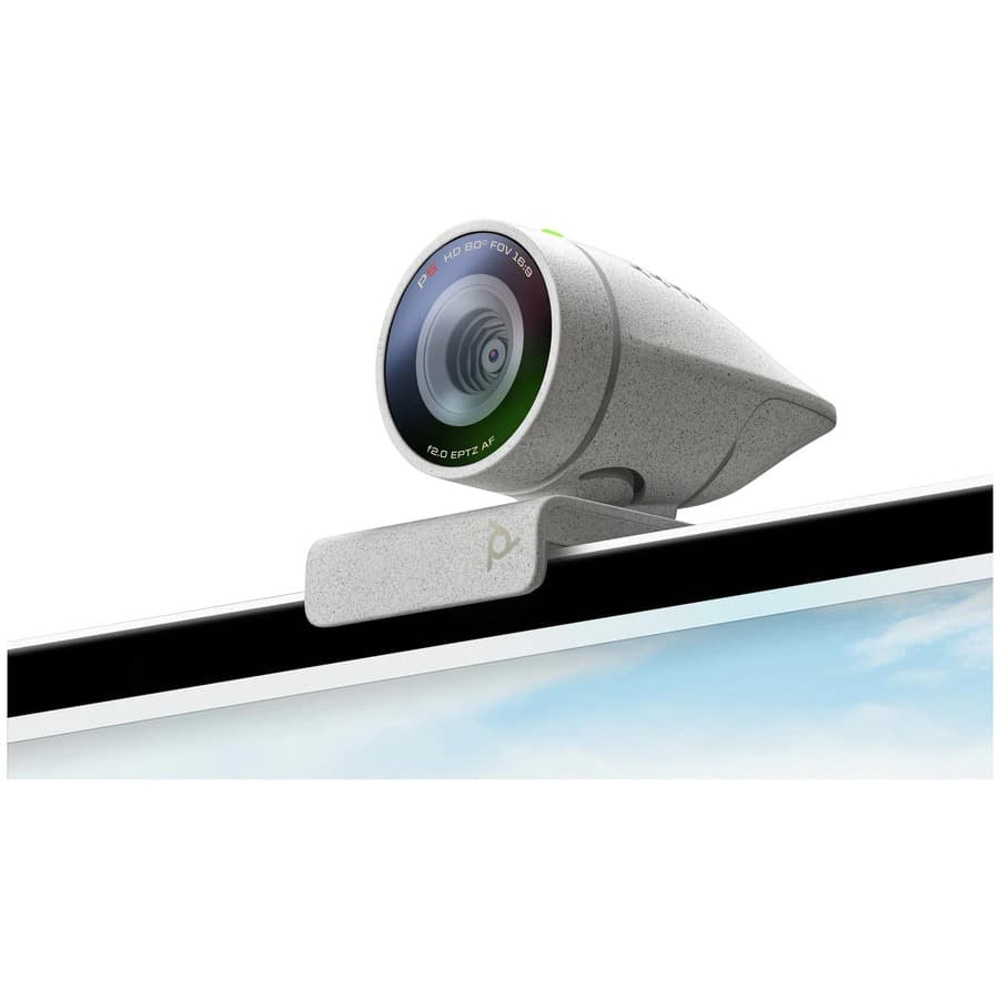 HP Poly Video Studio P5 webcam with privacy shutter and monitor clip for professional video meetings