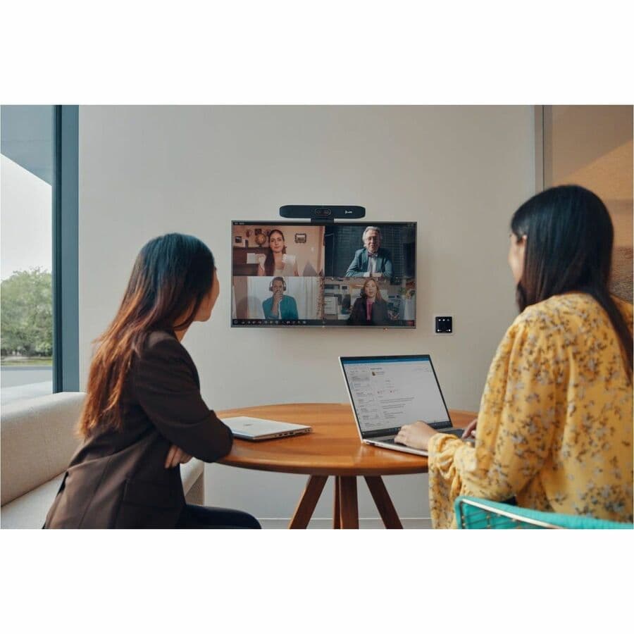 Poly Studio USB video bar with 4K camera, 120-degree field of view, and auto-tracking for small meeting rooms