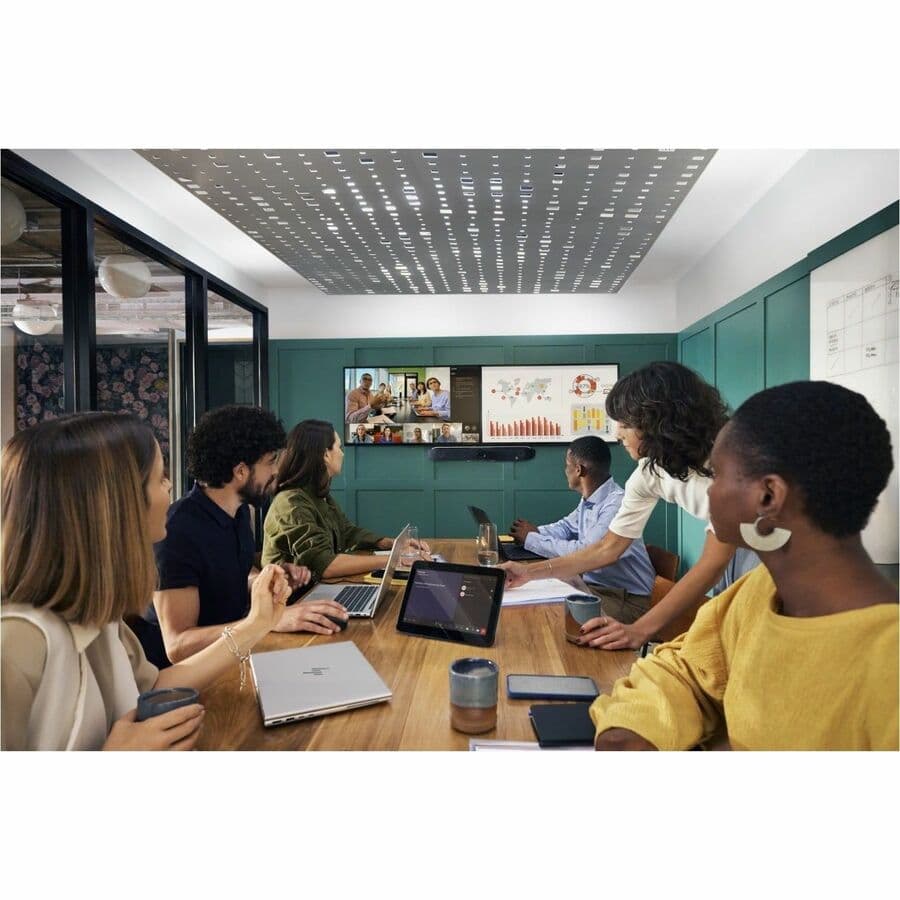 Poly Studio USB video bar with 4K camera, 120-degree field of view, and auto-tracking for small meeting rooms