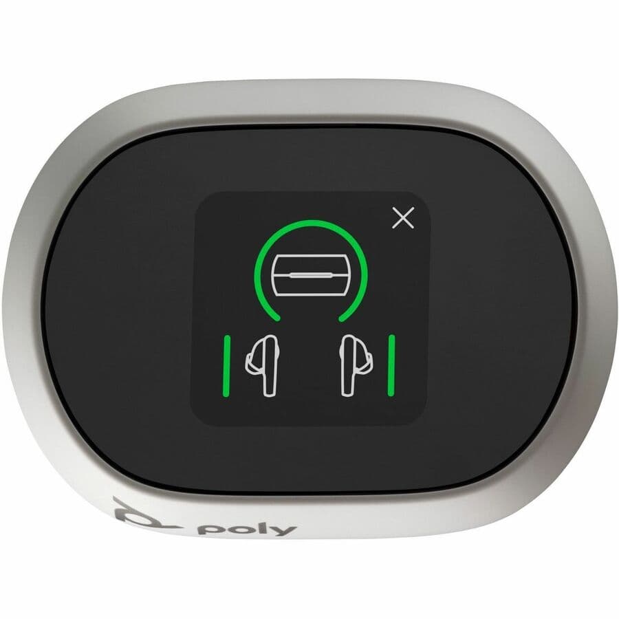 Poly Voyager Free 60 UC earbuds with BT700 USB-C adapter and basic charge case in White Sand