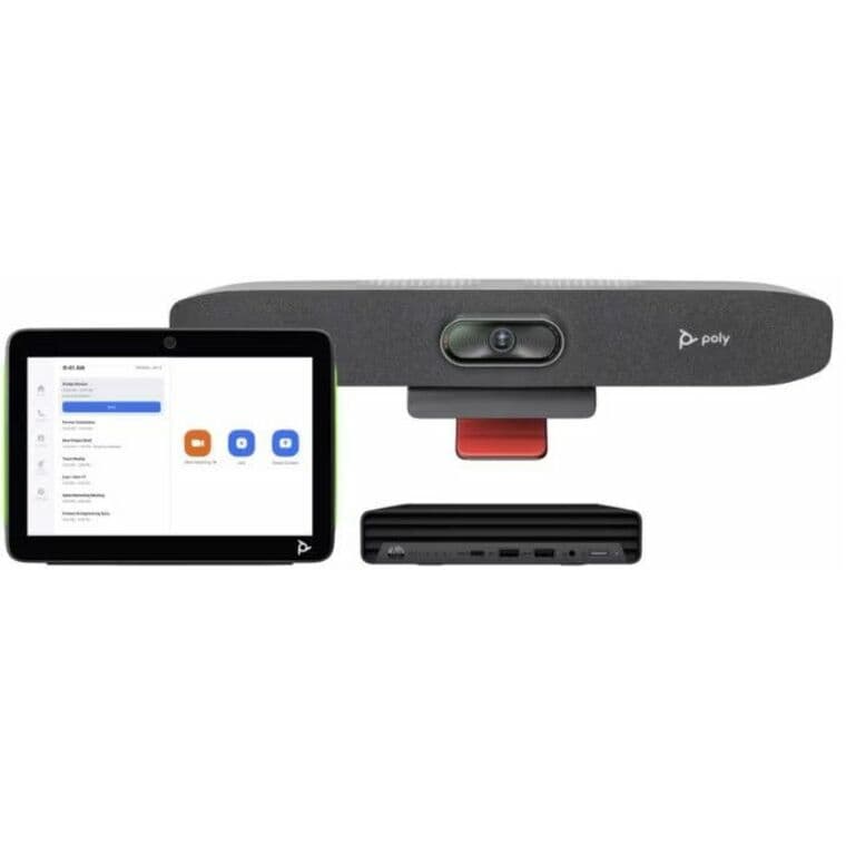 Poly Studio USB video bar with 4K camera, 120-degree field of view, and auto-tracking for small meeting rooms