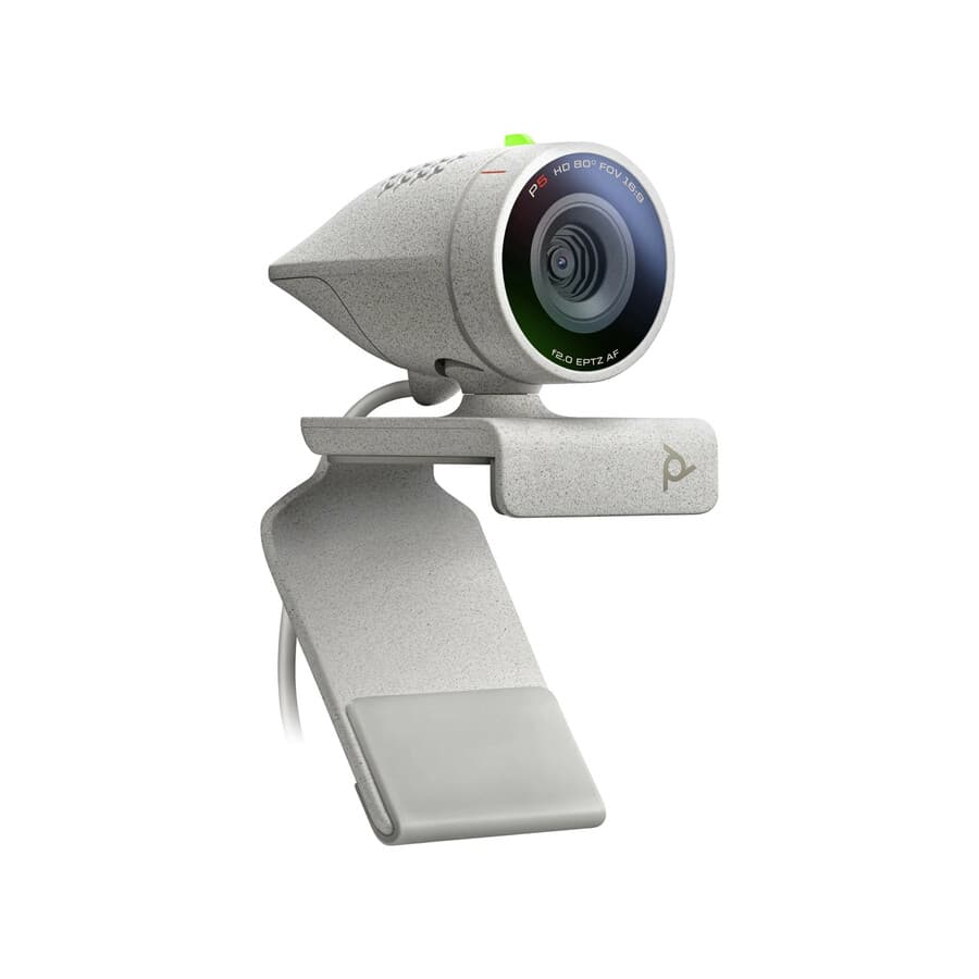 HP Poly Video Studio P5 webcam with privacy shutter and monitor clip for professional video meetings