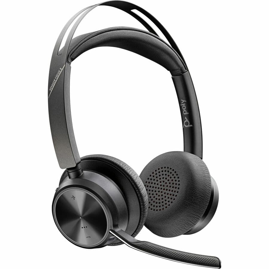 Poly Voyager Focus 2 UC wireless headset with USB-C connection and boom microphone
