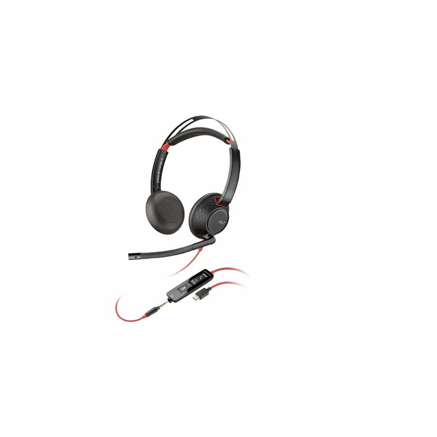 Poly Blackwire C5220 wired USB-C headset with USB-C/A adapter and inline cable controls