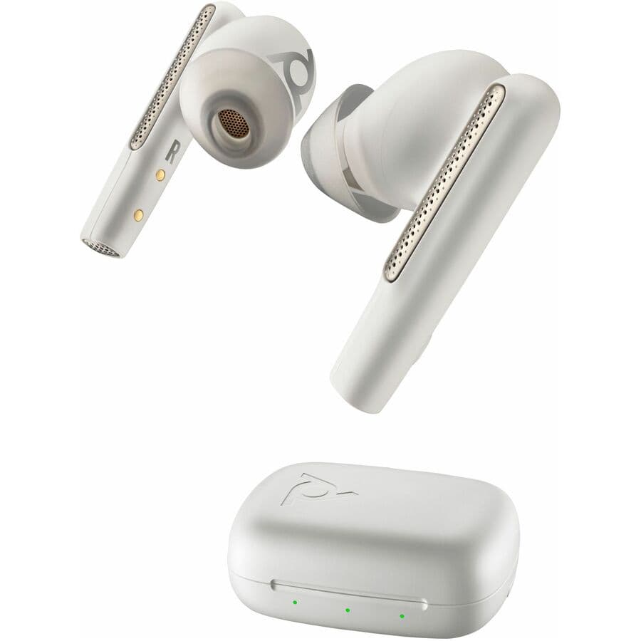 Poly Voyager Free 60 UC M White Sand wireless earbuds with BT700 USB-A adapter