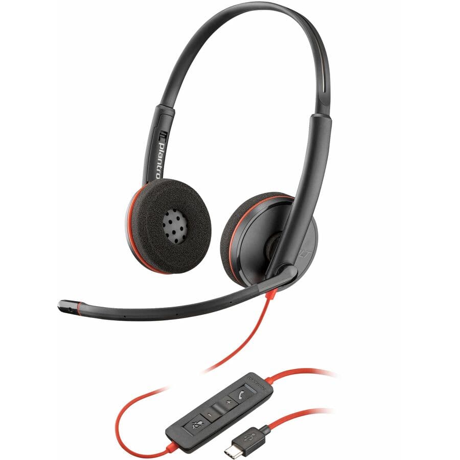 Poly BW C3220 black wired mono headset with USB-C connection for enterprise use