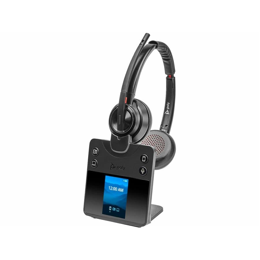 Poly Savi 8420 office stereo DECT headset with TAA compliance for enterprise calling