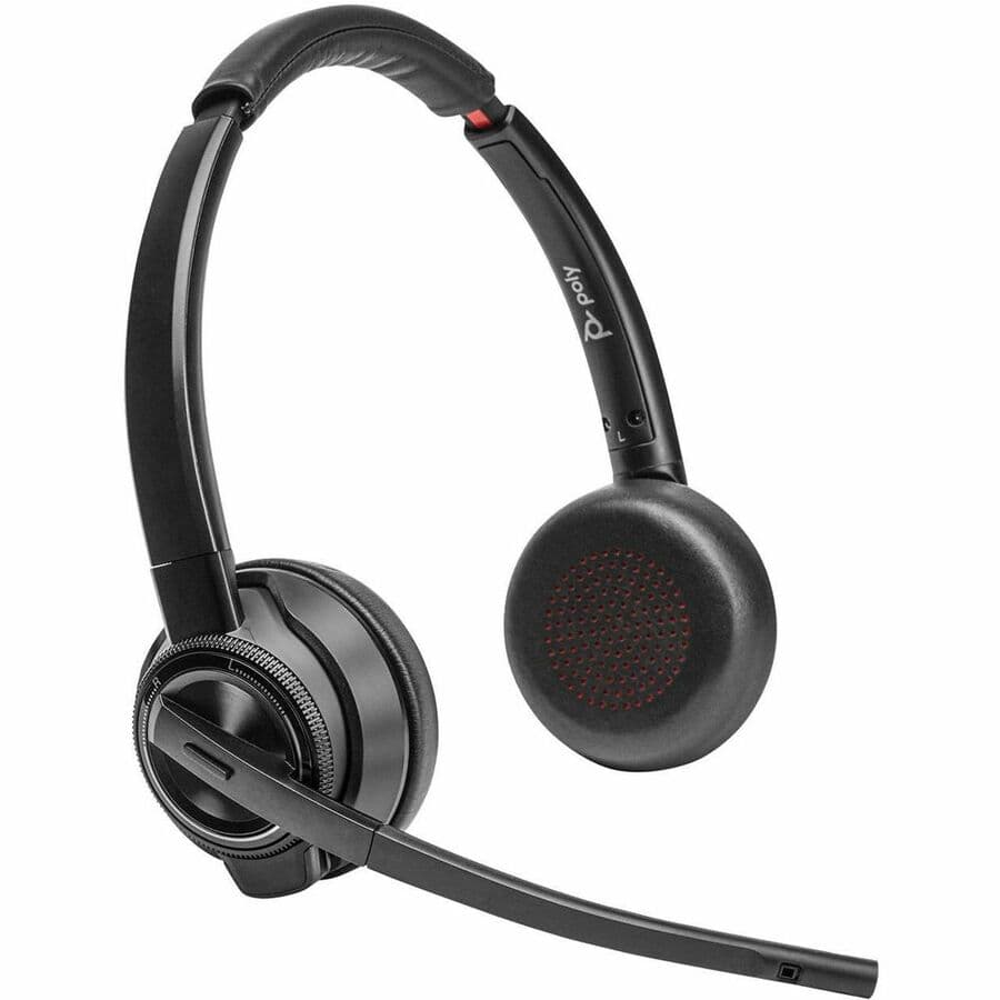 Poly Savi 8420 office stereo DECT headset with TAA compliance for enterprise calling