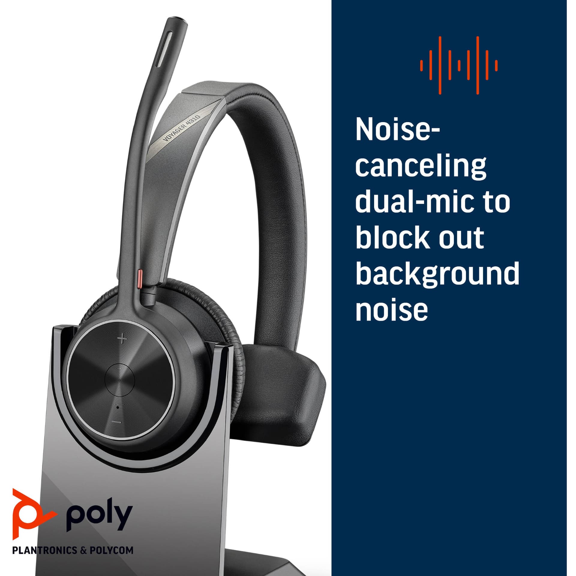 Poly Voyager 4310 UC wireless mono headset with USB-A connection and boom microphone