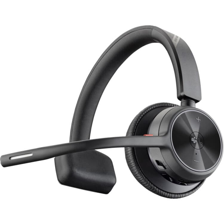 Poly Voyager 4310-M mono wireless headset with included charge stand and boom microphone