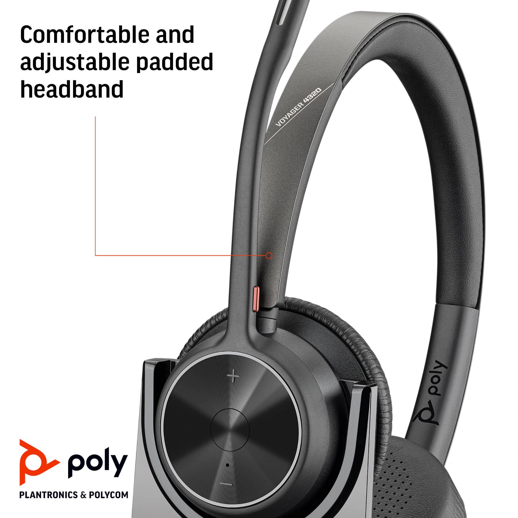 Poly Voyager 4320 UC wireless headset with boom microphone and on-ear design
