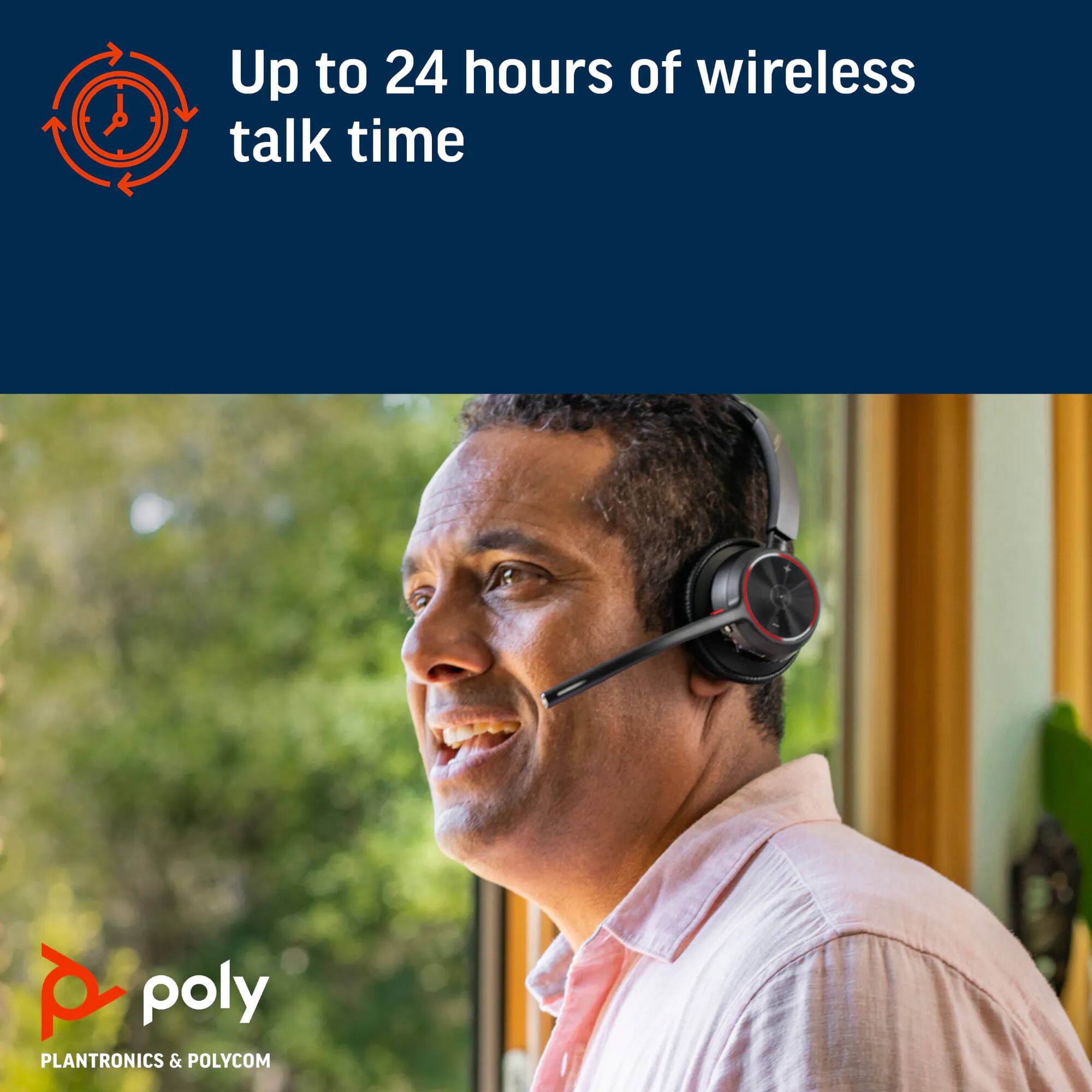 Poly Voyager 4320 UC wireless headset with boom microphone and on-ear design