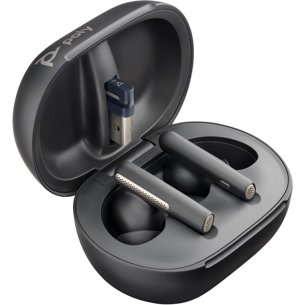 Poly VFree 60+ CB wireless earbuds with BT7 adapter and USB-C charging support