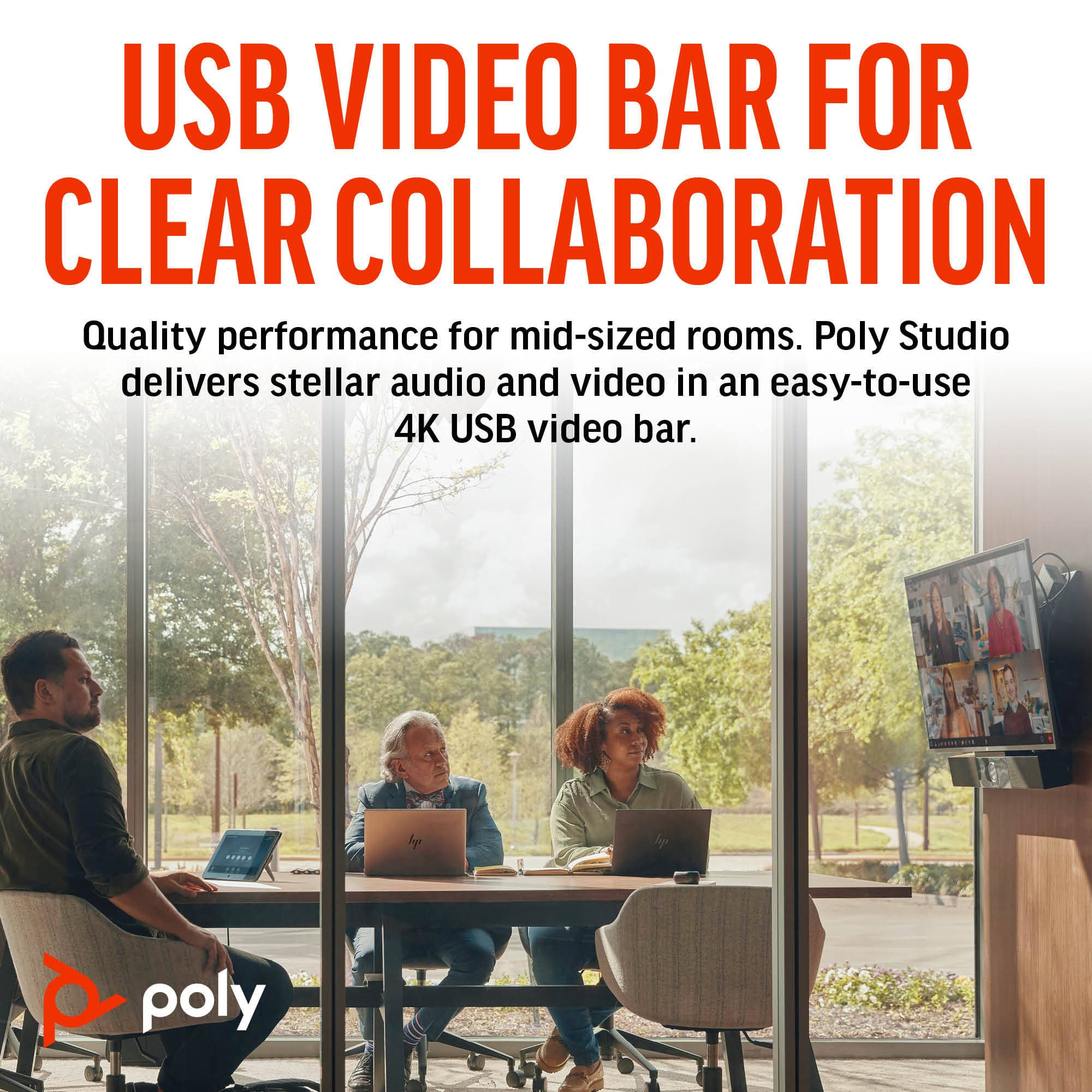 Poly HP Video Studio USB audio/video soundbar for small meeting rooms