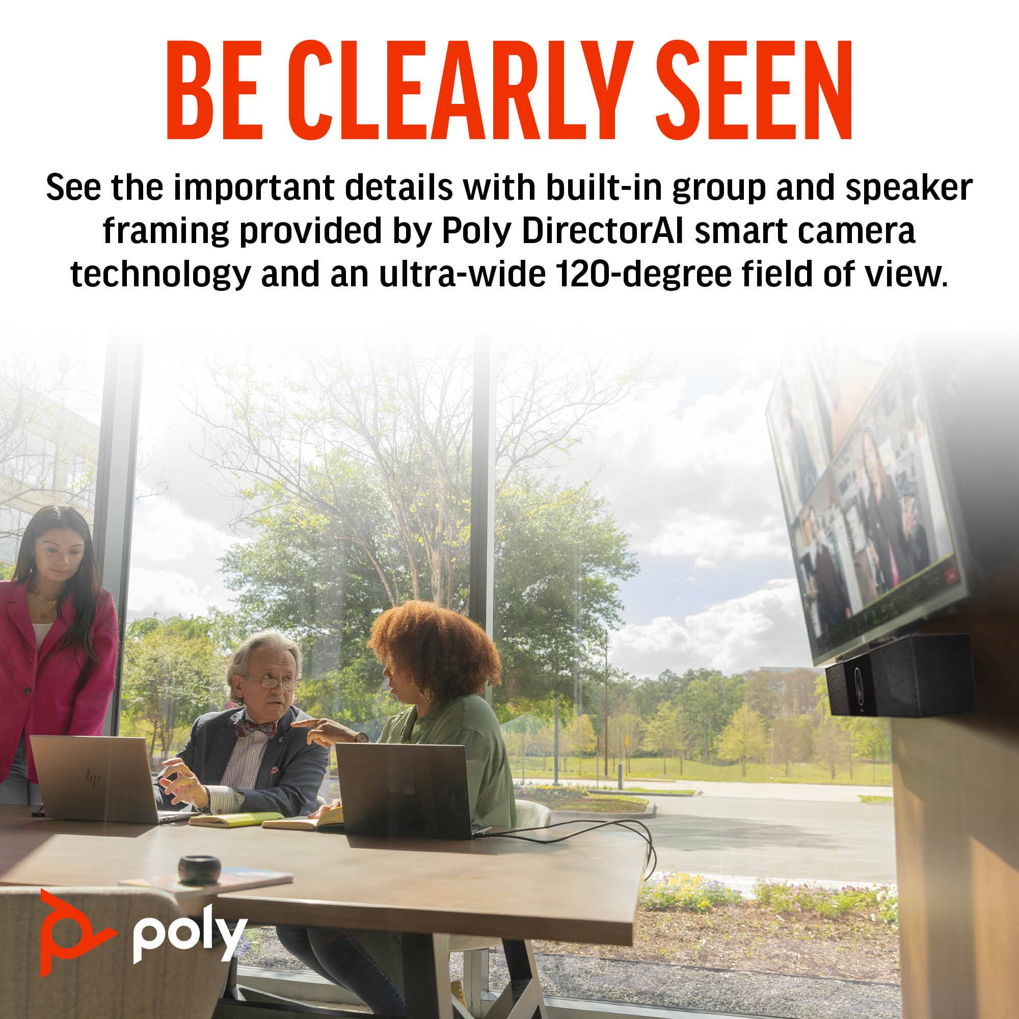 Poly Video Studio USB soundbar for small meeting rooms, TAA-compliant conferencing device