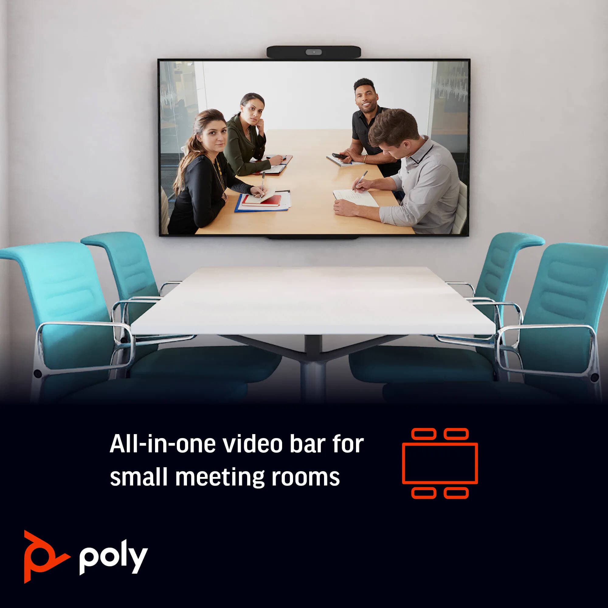 Poly Studio X30 compact all-in-one video bar for small huddle rooms