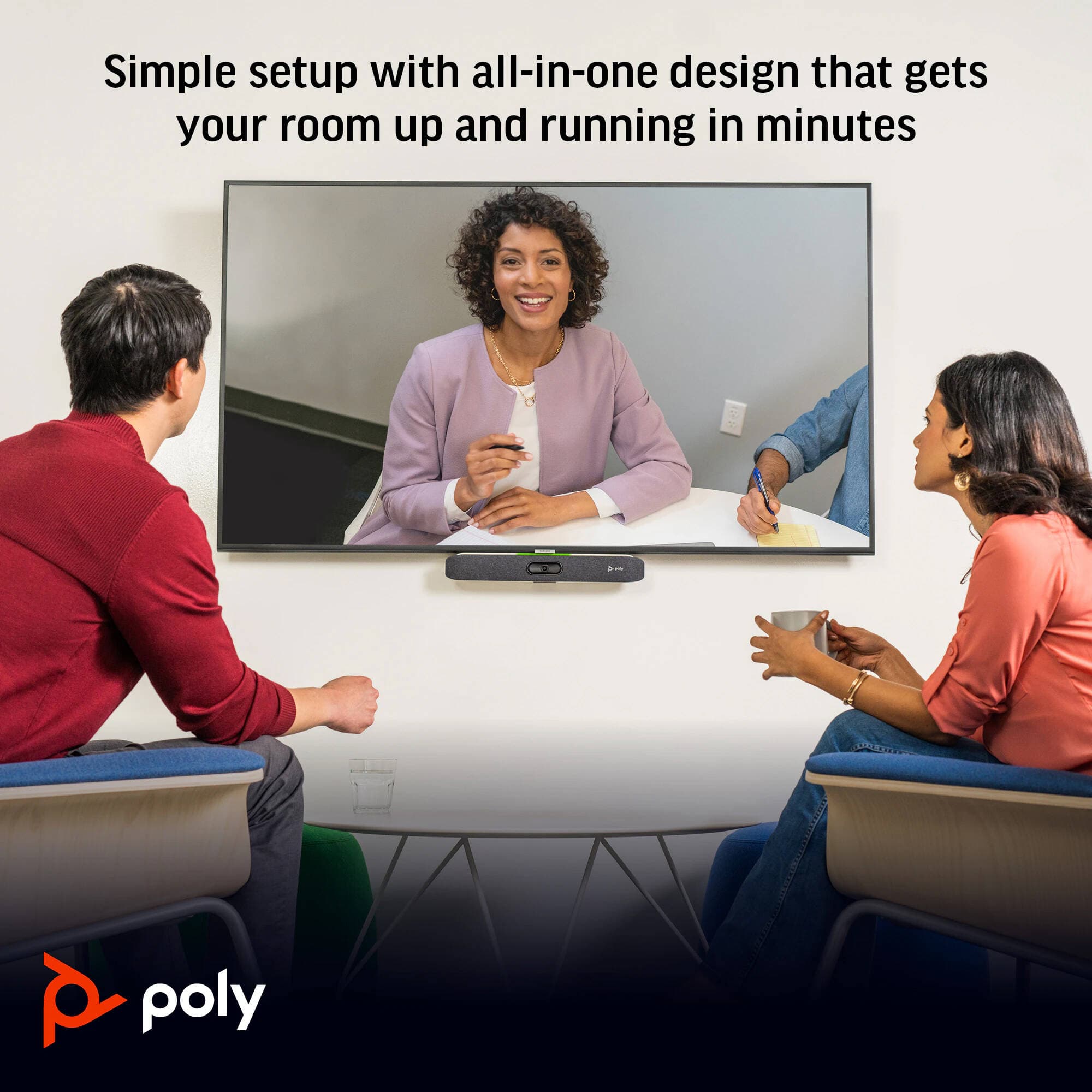Poly Studio X30 compact all-in-one video bar for small huddle rooms