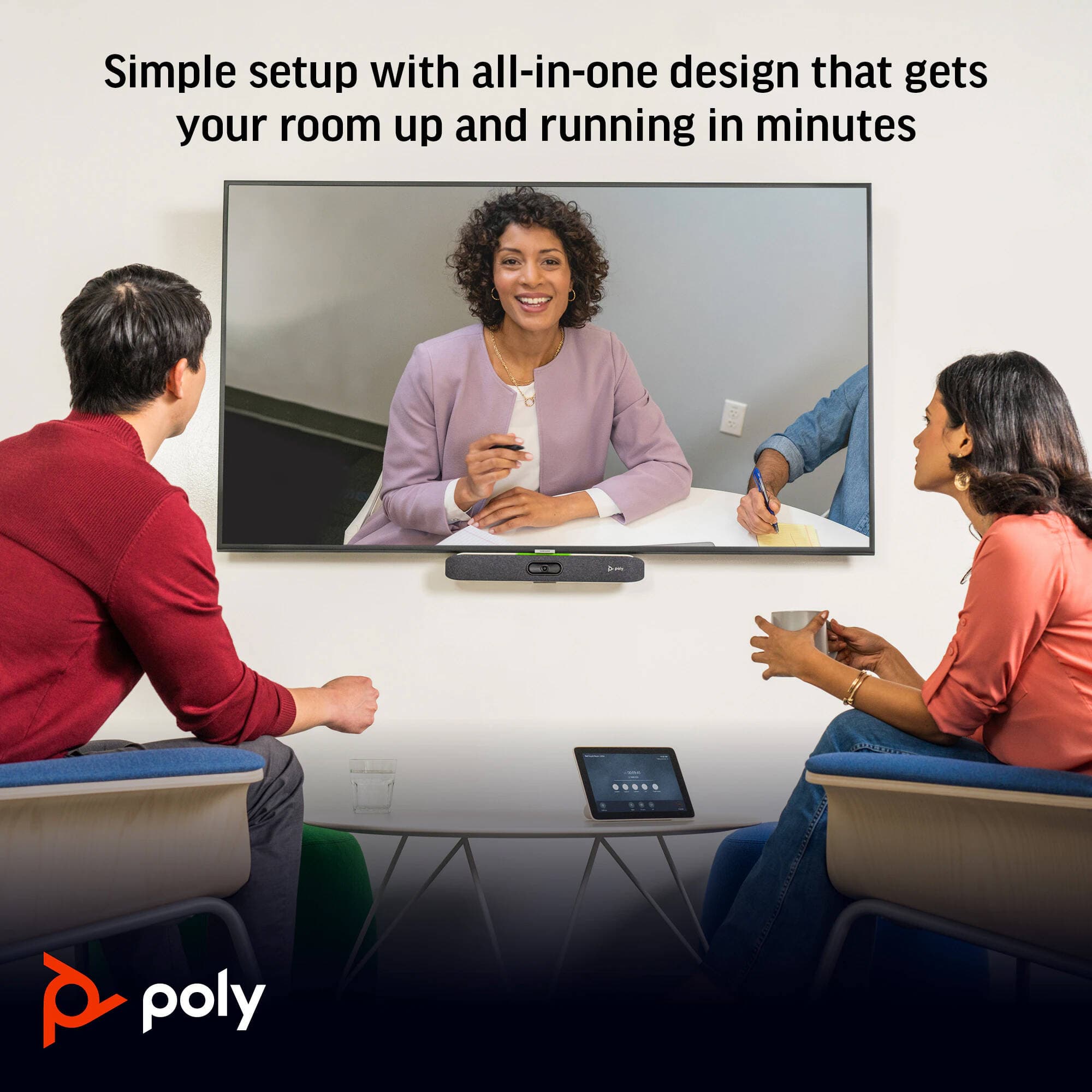 Poly Studio X30 all-in-one video bar kit with TC8 controller for small conference rooms