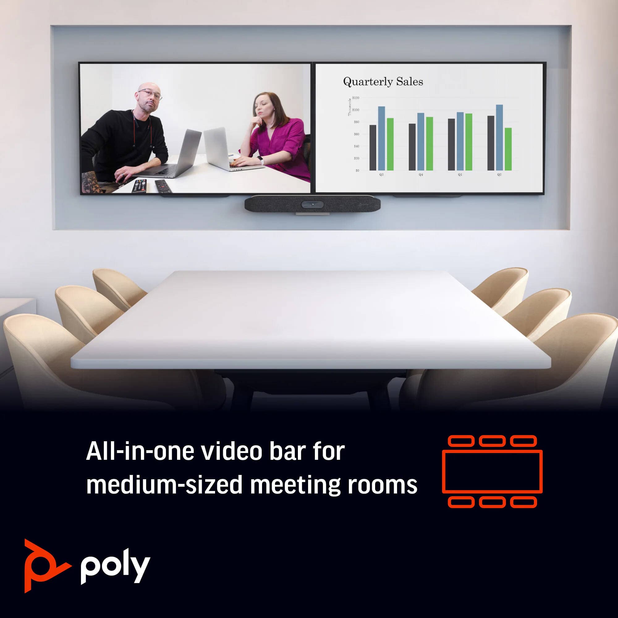Poly Studio X50 all-in-one video bar for medium conference rooms