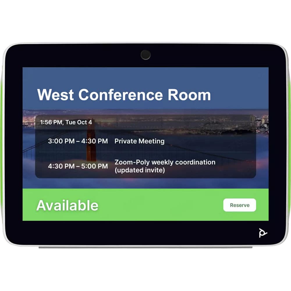 Poly TC10 touch controller for conference rooms, black touchscreen room control panel