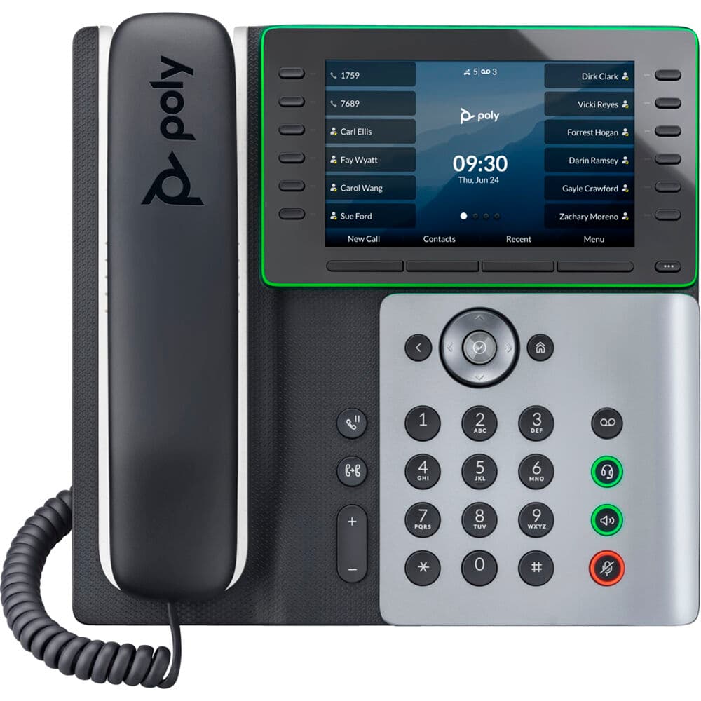 Poly Edge E500 IP desk phone with PoE-E support and power supply unit