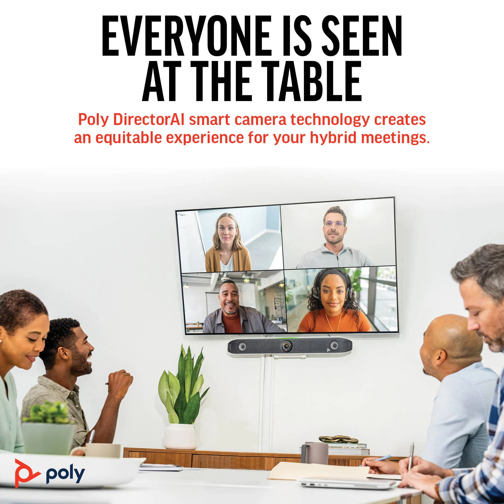 Poly Studio X52 all-in-one video bar for medium meeting rooms with 4K camera and integrated audio
