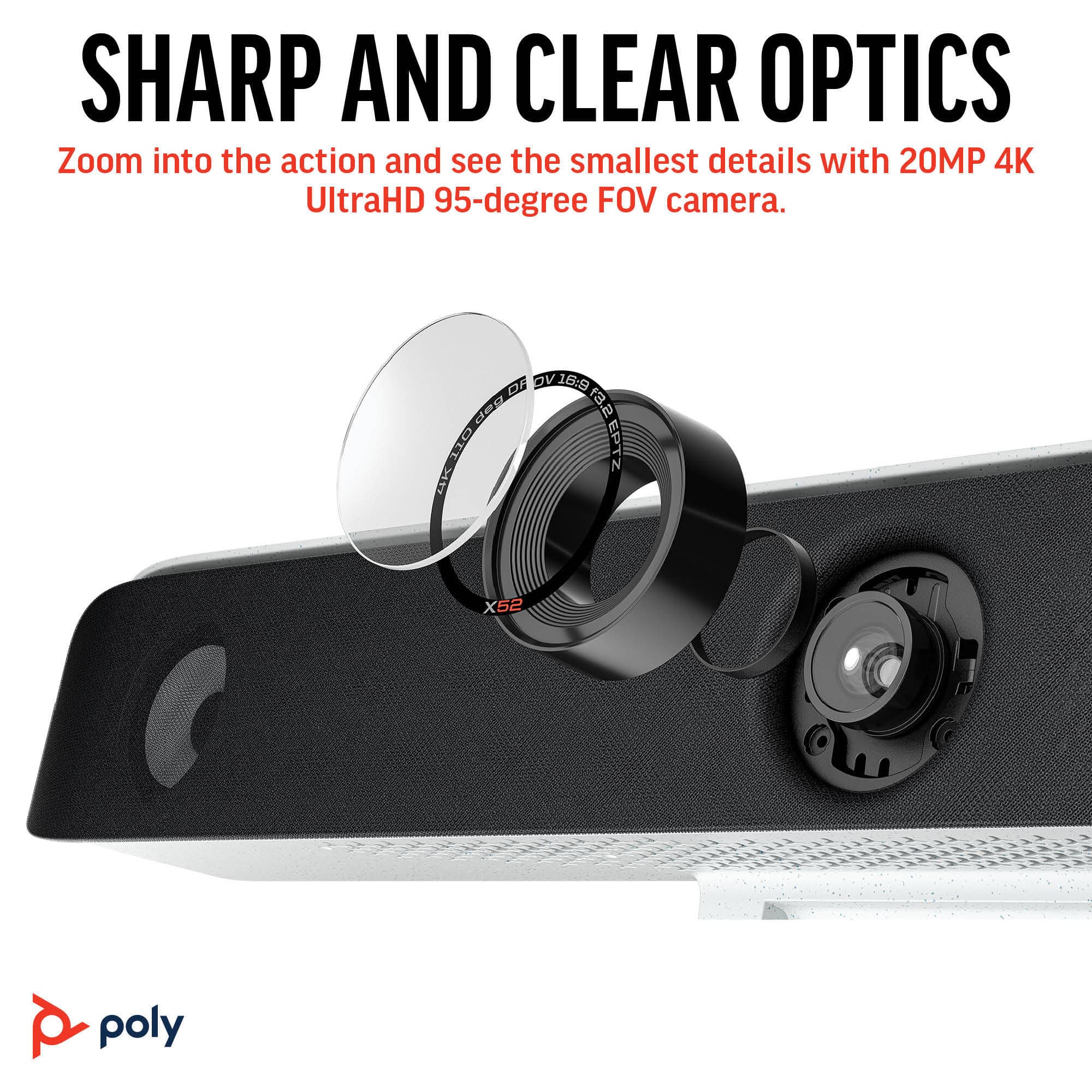 Poly Studio X52 all-in-one video bar in black for hybrid meeting rooms