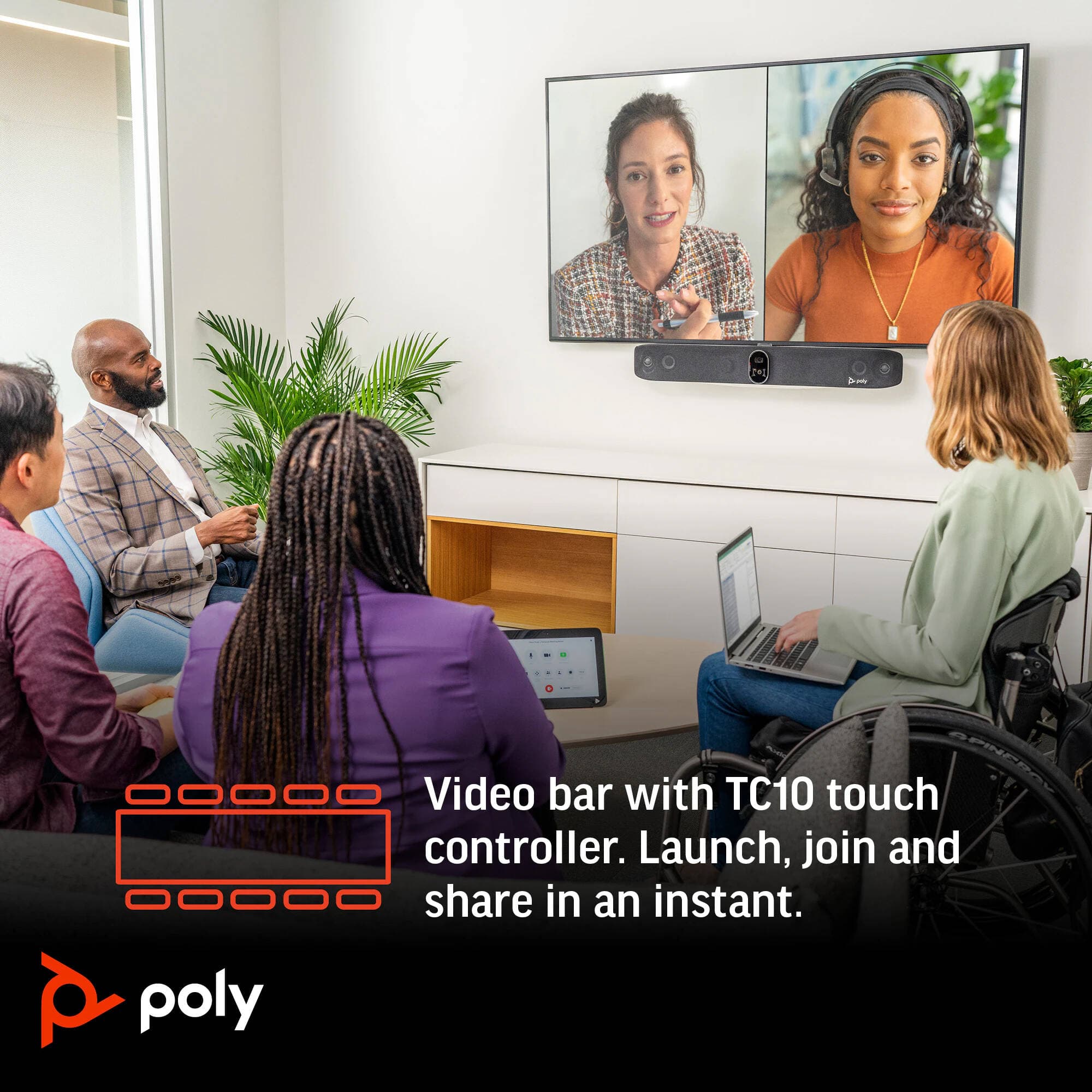 Poly X70 AVB WTC10K NR TAA video bar for large enterprise conference rooms