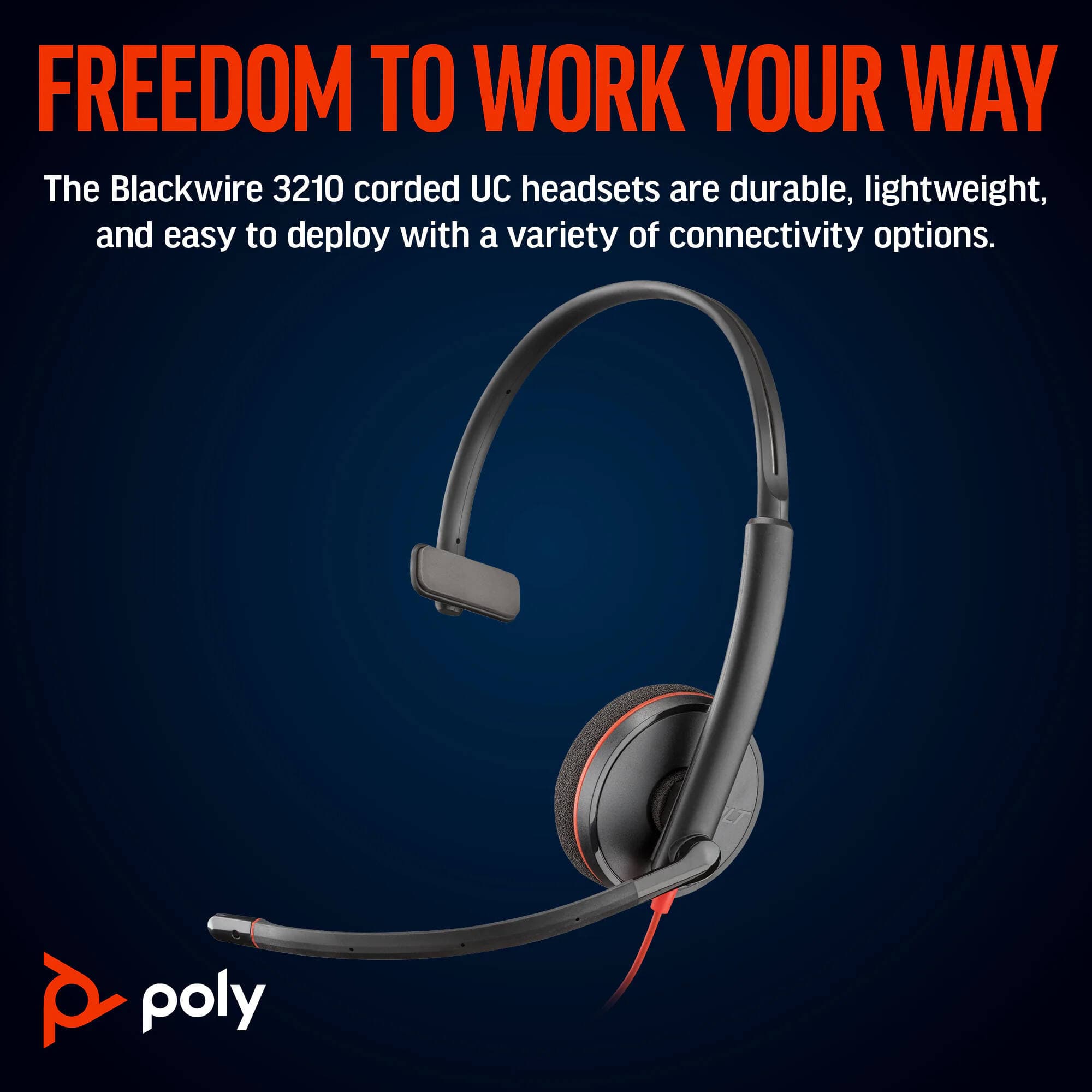 Poly Blackwire 3210 monaural wired USB-C headset with USB-C/A adapter