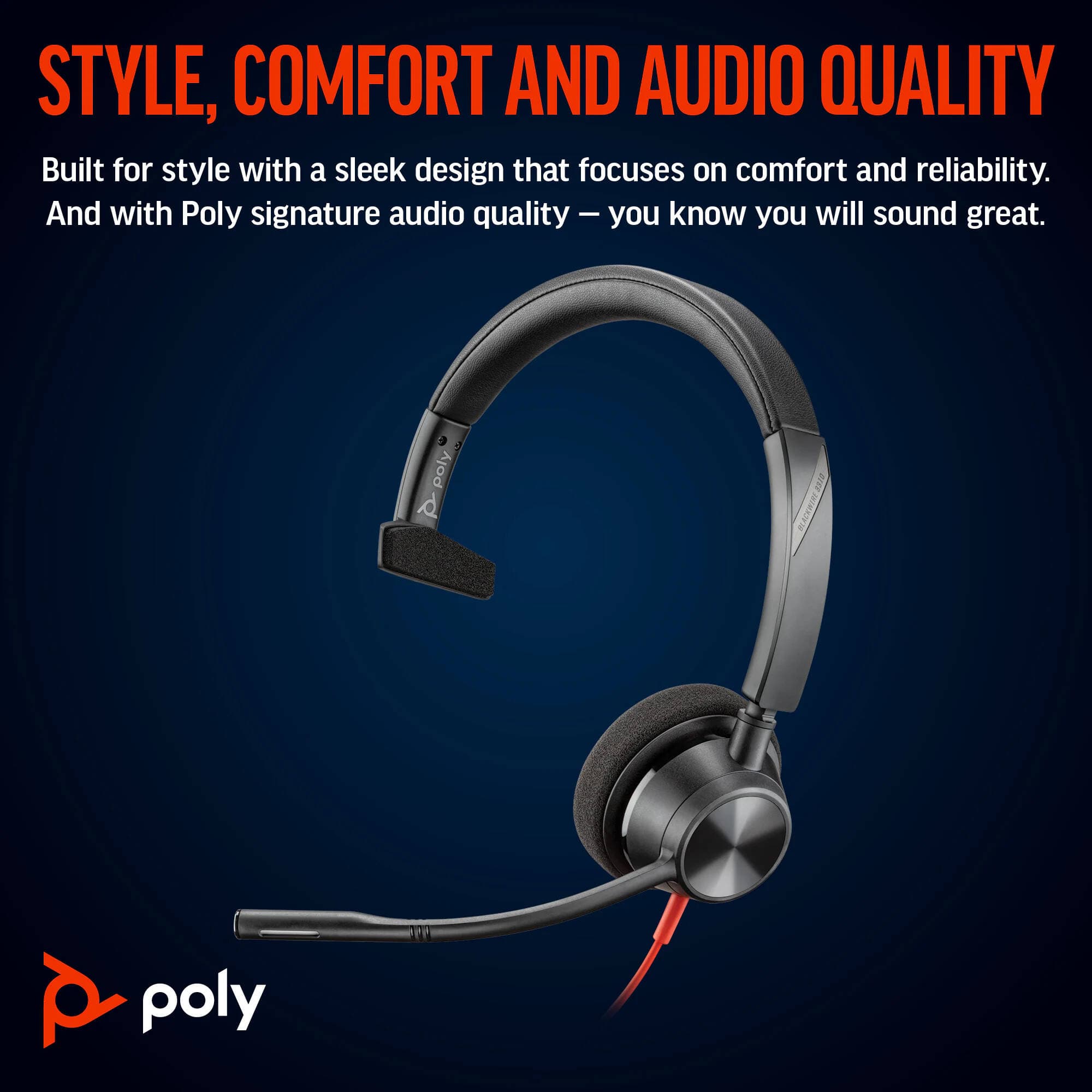 Poly BW3315 wired headset with USB-C, USB-A, and 3.5 mm connectivity