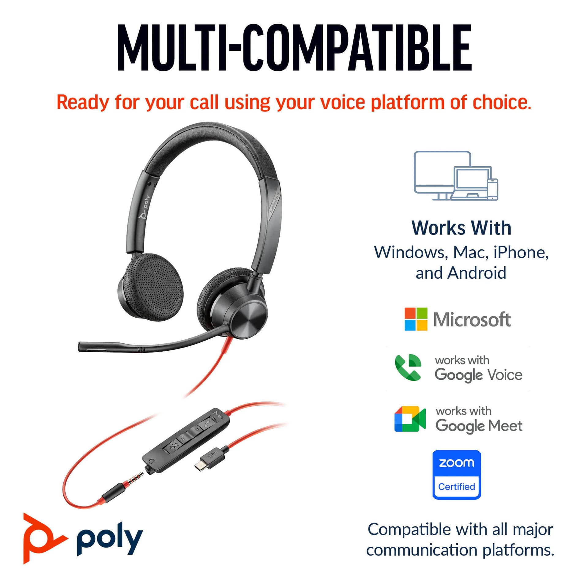 HP POLY HEADSETS POLY BW 3325 USB-C HS 3.5MMP USB-C/A view 3