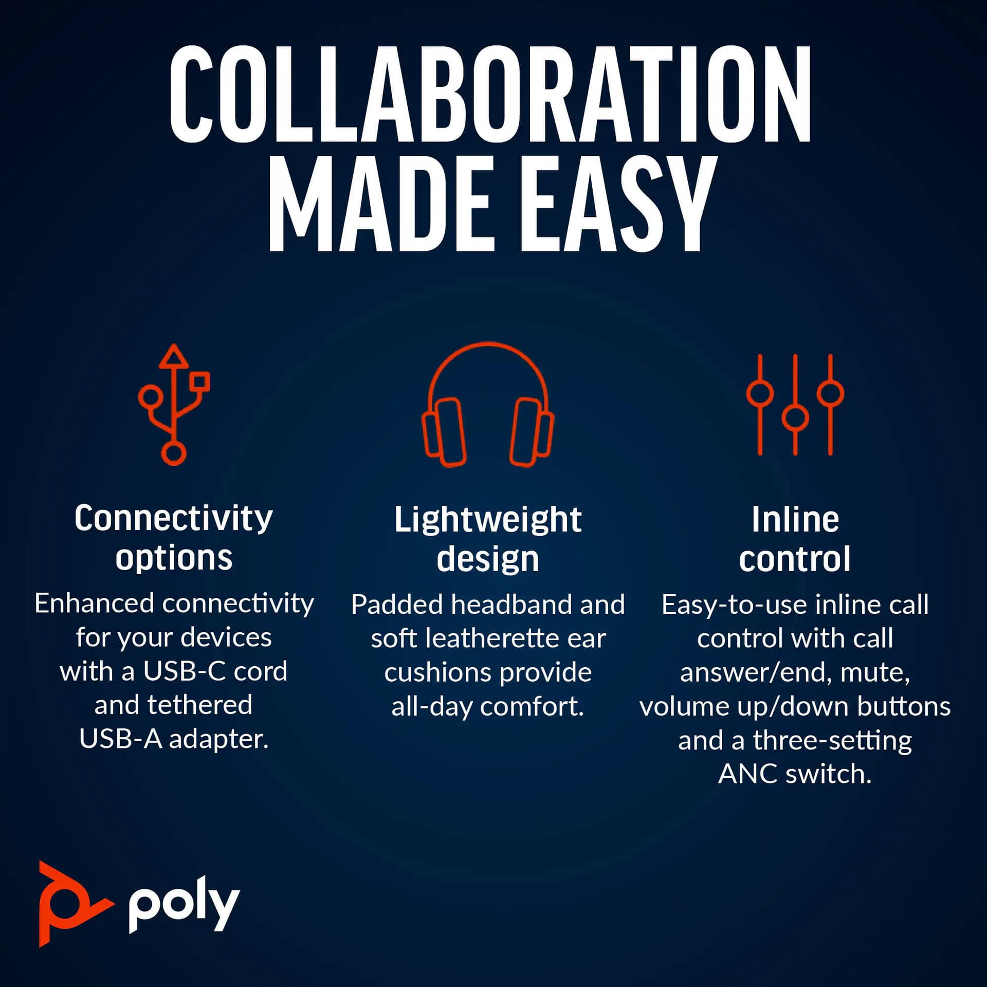 Poly Blackwire 8225 stereo USB-C headset with boom microphone and Microsoft Teams certification