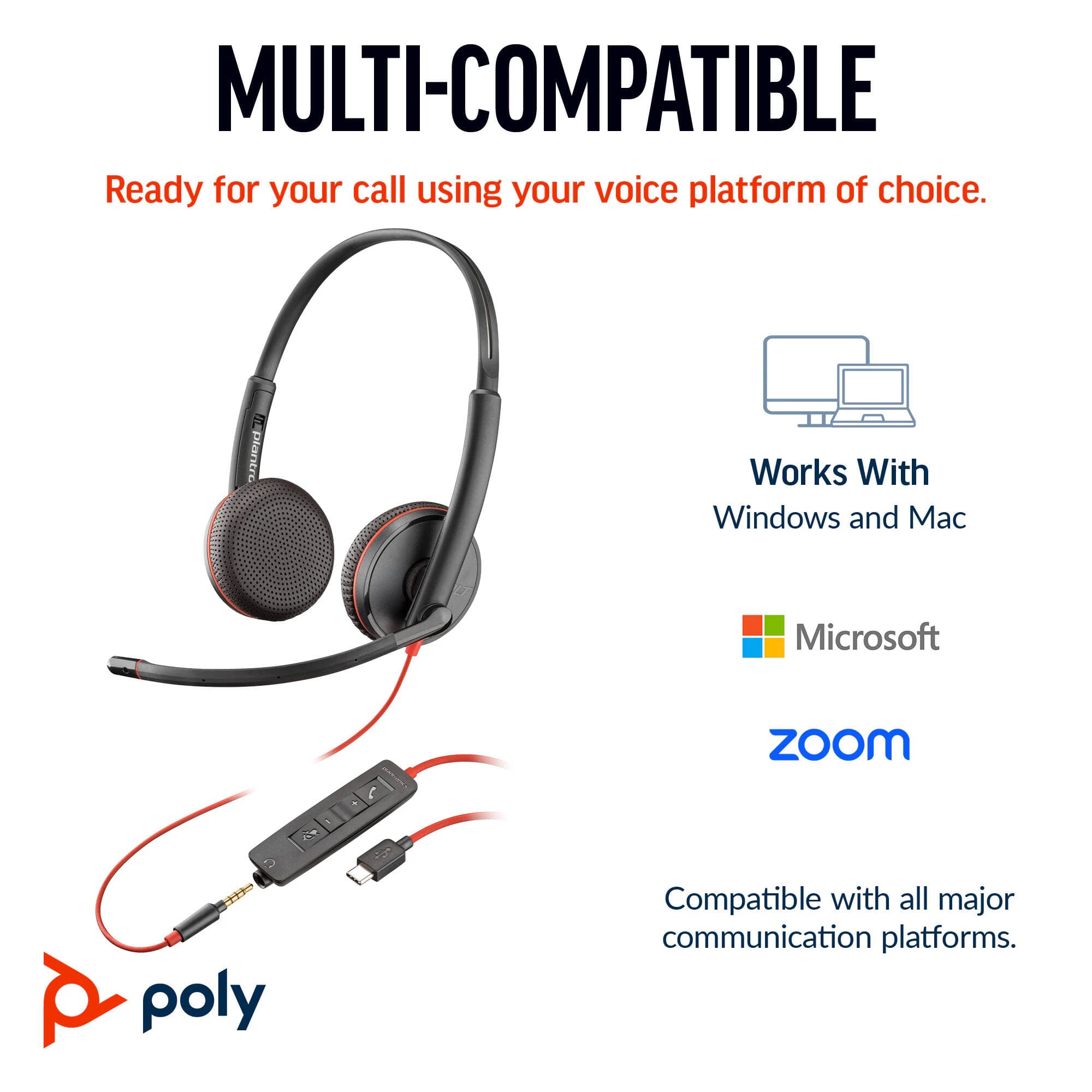HP POLY HEADSETS POLY BW 3225 USB-C HS 3.5MMP USB-C/A view 3