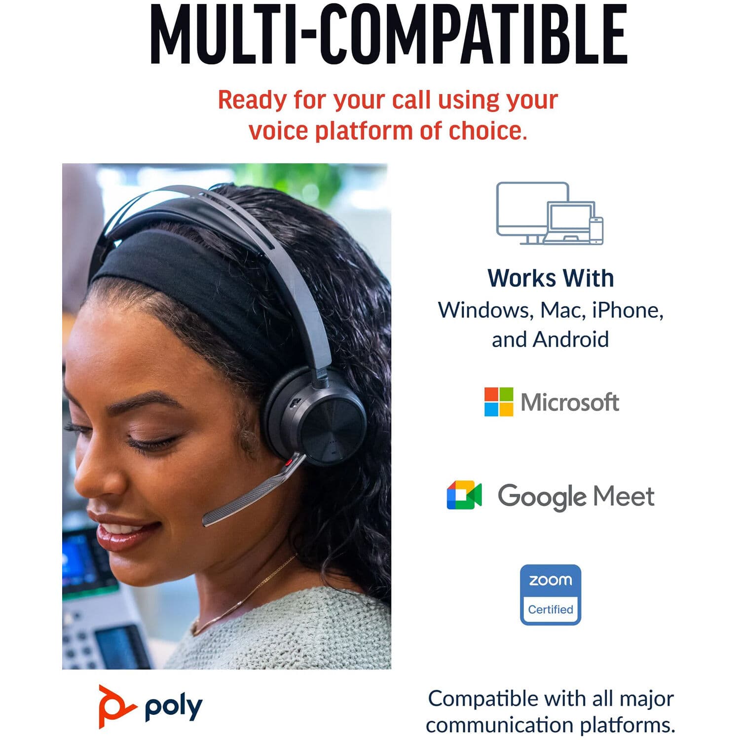 Poly VF2 USB-C wired headset package with USB-C and USB-C/A connectivity for business use