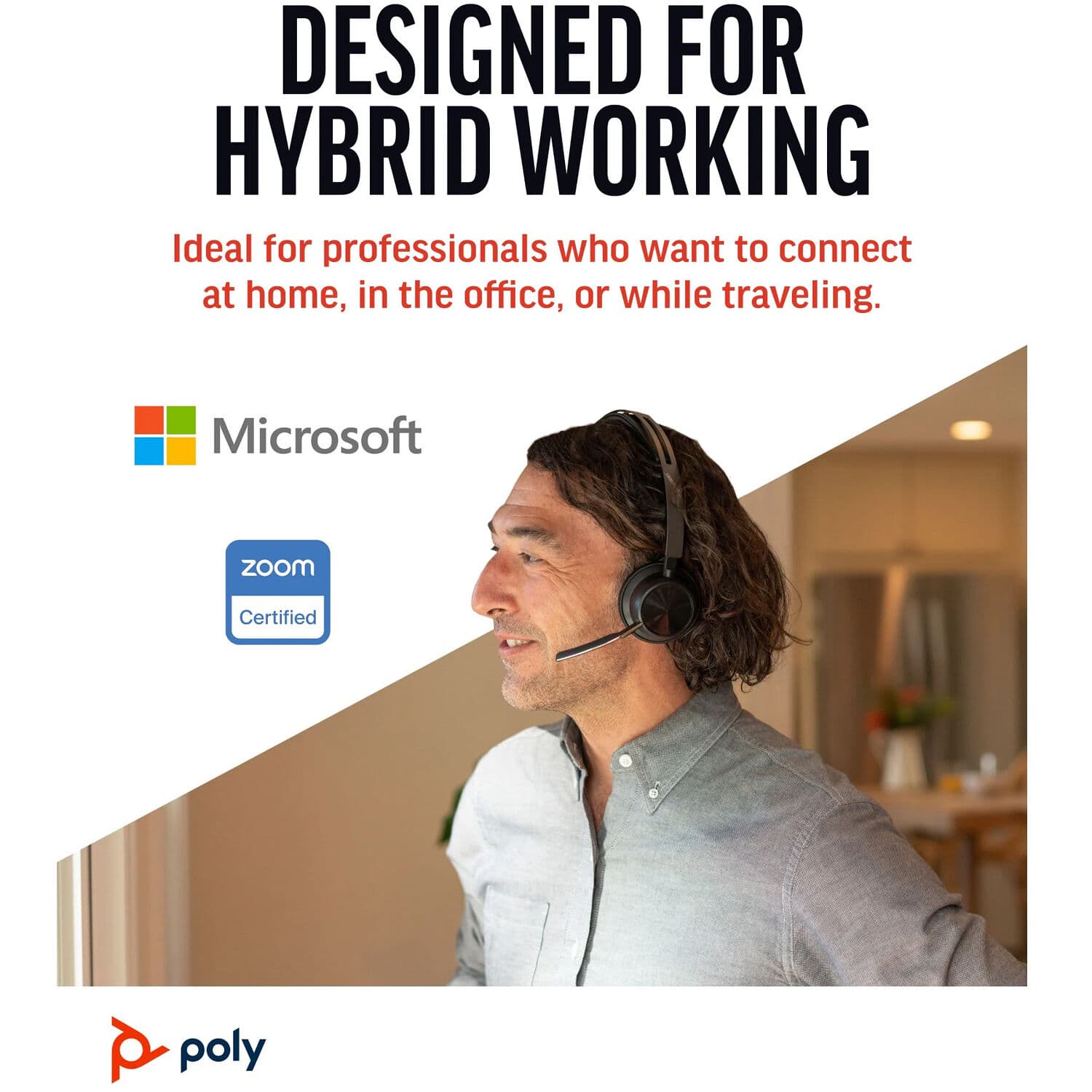 Poly VF2 USB-C wired headset package with USB-C and USB-C/A connectivity for business use